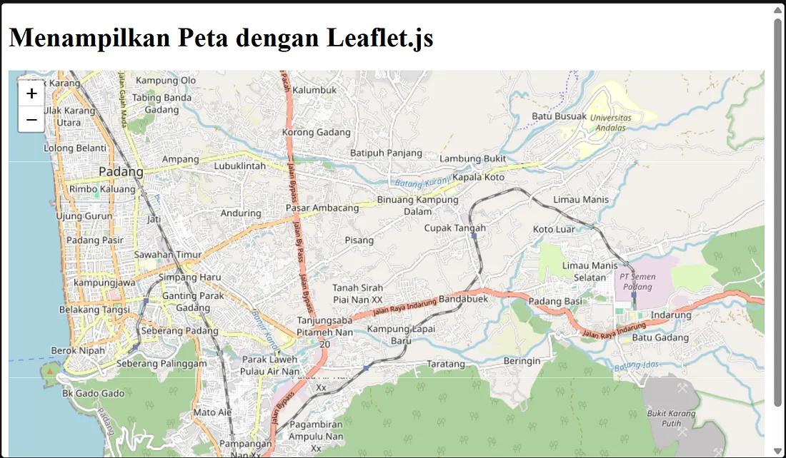 Hasil implementasi peta dasar menggunakan Leaflet.js